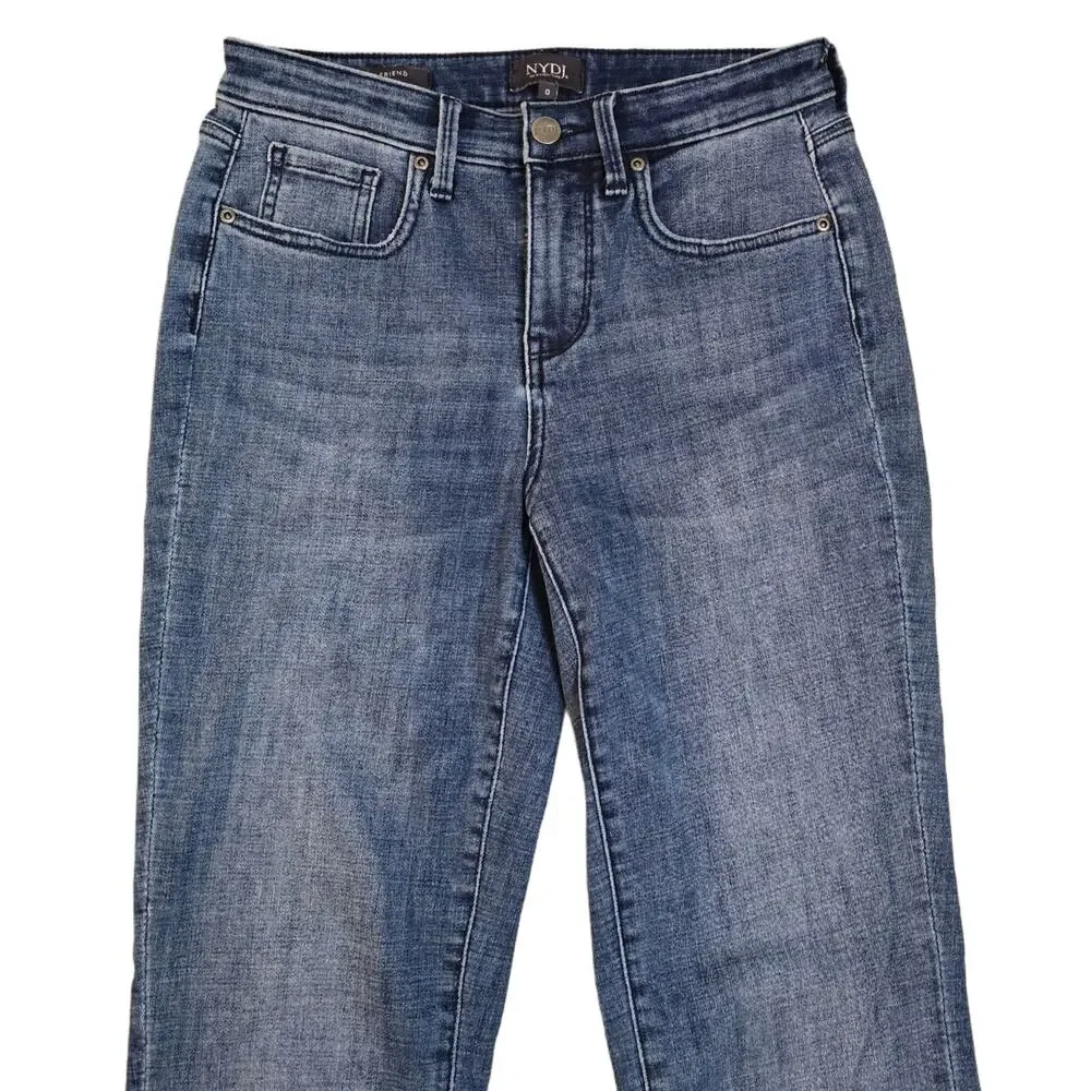 NYDJ Girlfriend Jeans Size 0 Caliente Medium Blue Wash Stretch Denim